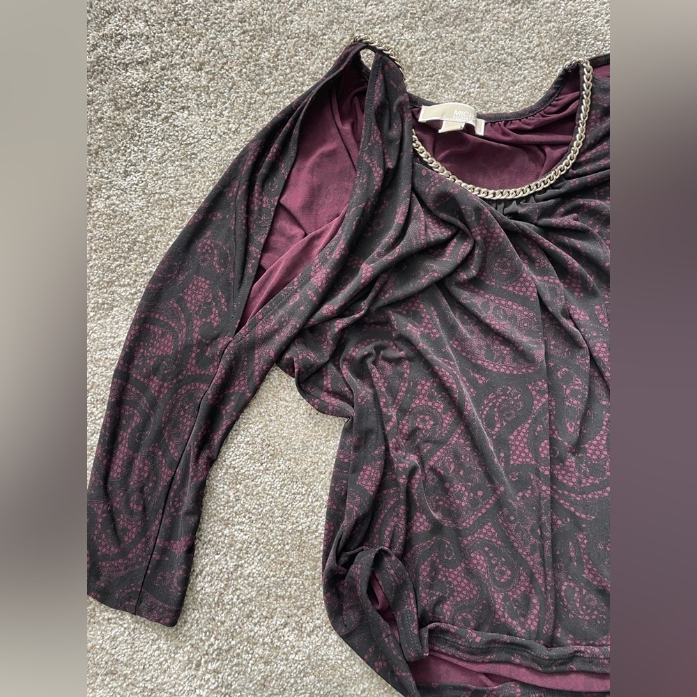 Michael Kors Burgundy Paisley Chain-Trim Blouse - Picture 6 of 10